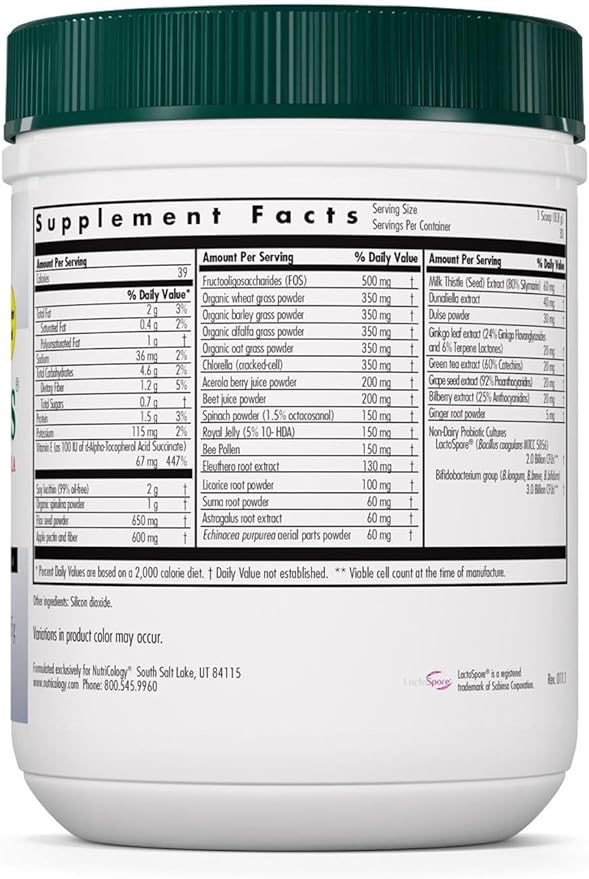 Nutricology ProGreens 265 g Powder - Organic Greens Superfood Powder, Powdered Greens, Greens Blend, Healthy Greens Supplement, Green Drink Powder, Advanced Probiotic Formula - 30 Day Supply