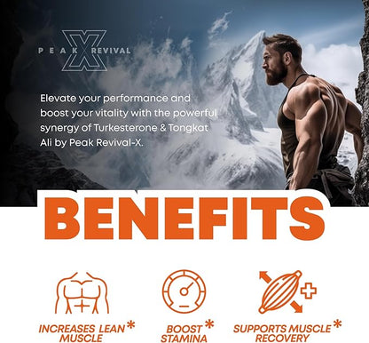 Turkesterone & Tongkat Ali 1000mg Supplement - 500mg Ajuga Turkestanica Per Serving Increase Stamina, Lean Muscle Growth & Recovery - Made in The USA (60 Capsules)