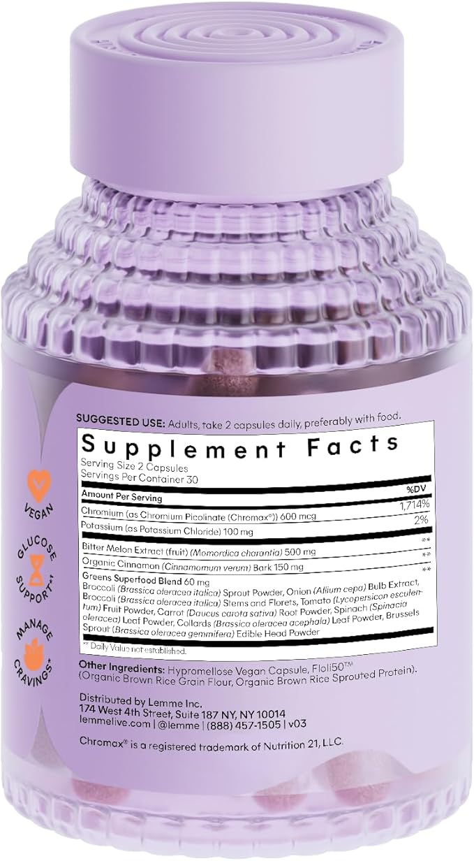 Lemme Curb Cravings, Improve Carb Metabolism, Support Weight Management w/Clinically Studied Chromium Picolinate, Bitter Melon, Ceylon Cinnamon & Greens Blend I Drug-Free I Vegan