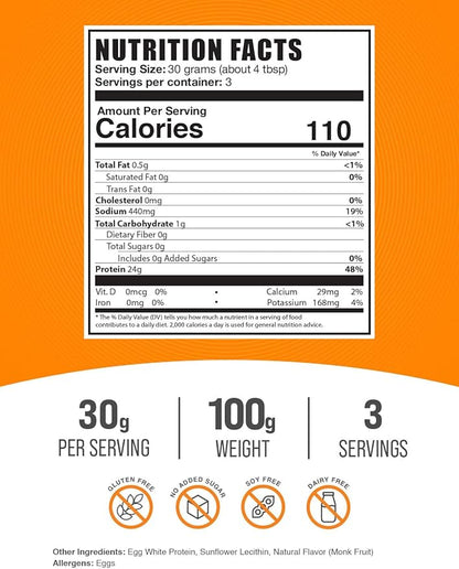 BulkSupplements.com Egg White Protein Powder - Egg White Powder, Lactose Free & Dairy Free Protein Powder - Unflavored & Gluten Free, 30g per Serving, 100g (3.5 oz) (Pack of 1)