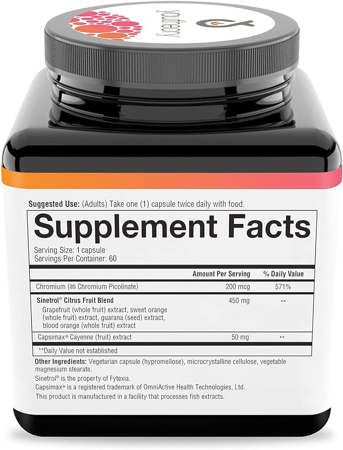 Youtheory Daily Fat Burner - Supports Body Composition & Metabolism - with Citrus Fruit Blend, Chromium & Cayenne Extract - Gluten, Soy & Dairy Free - 60 Vegetarian Capsules