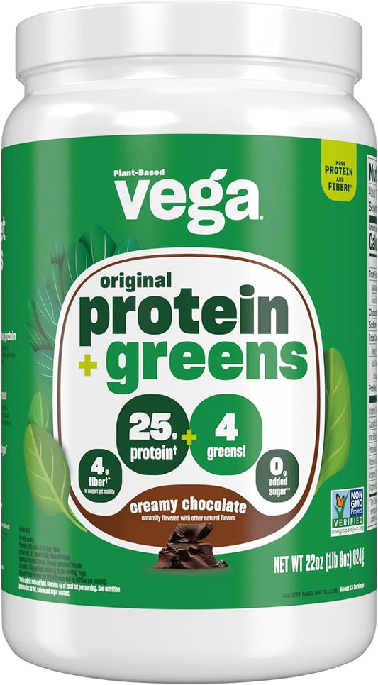 Vega Protein and Greens Protein Powder, Chocolate - 20g Plant Based Protein Plus Veggies, Vegan, Non GMO, Pea Protein for Women and Men, 1.3 lbs