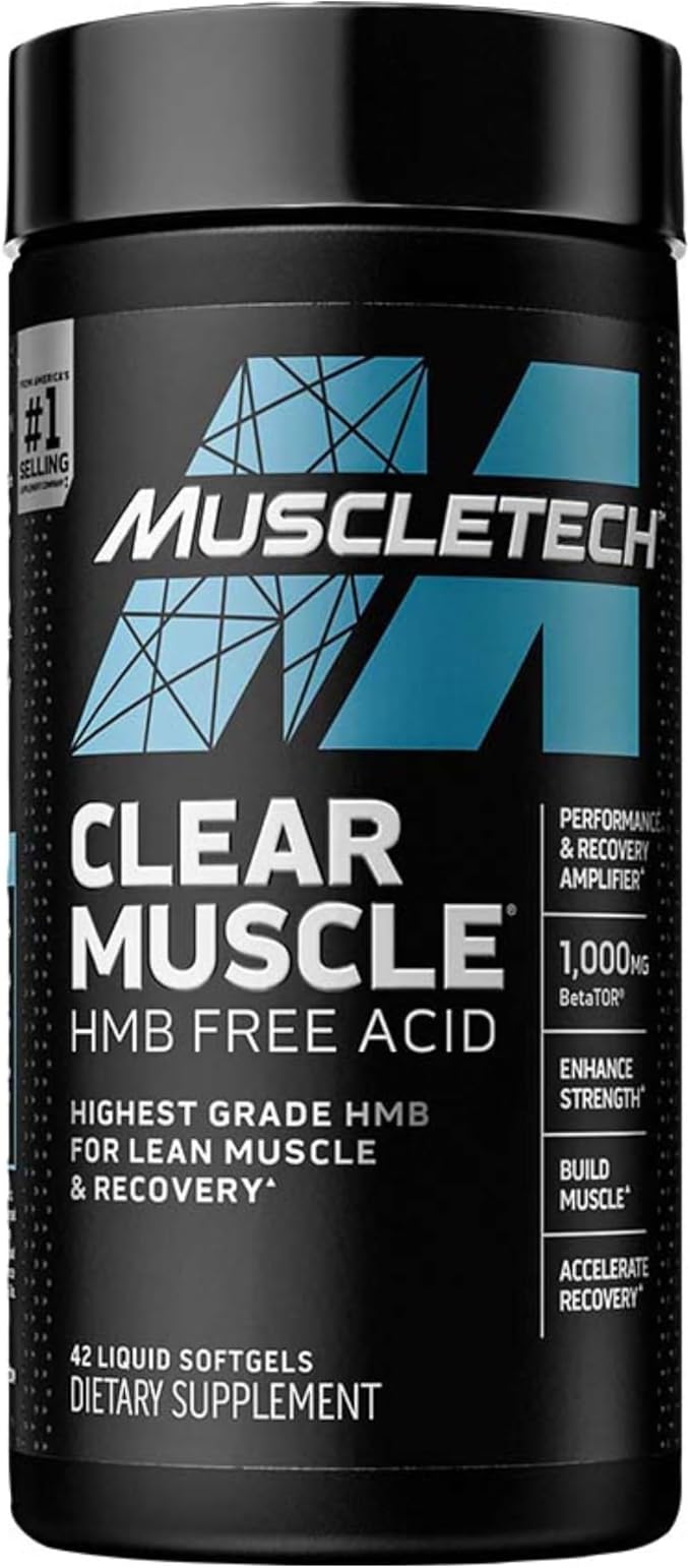 Muscletech HMB Supplements 1000mg, Clear Muscle (42 Liquid Softgels) - Highest Grade HMB for Lean Muscle & Recovery - HMB Free Acid Muscle Supplement - Help Decrease Muscle Breakdown