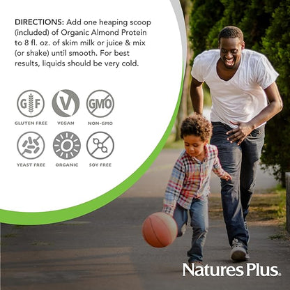 Natures Plus Almond Protein Powder - 1.04 lbs, Unflavored - USDA Certified Organic, Non-GMO Vegan Protein Powder, No Added Sugar, Promotes Muscle Recovery - Vegetarian, Gluten-Free - 15 Servings