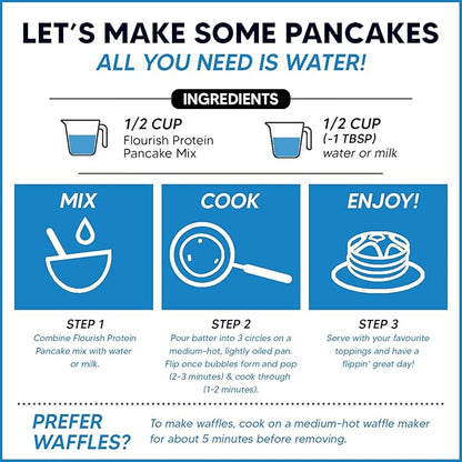 Flourish - Protein Pancake & Waffle Mix, Whey Protein Isolate & Flax Seed, Non-GMO, No Added Sugar, Superfood, High Protein & Fiber, Just Add Water - Vanilla, 16oz