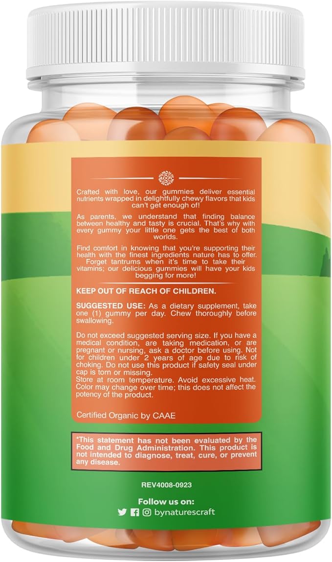 Organic Kids Immune Support Gummies - Vegan Organic Vitamin D Gummies for Kids with Vitamin C and Zinc for Kids Immunity - D3 Zinc and Vitamin C Gummies for Kids - Gluten Free & Non GMO (120 Servings)