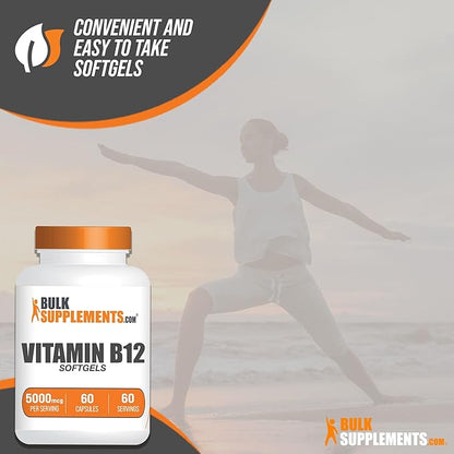 BulkSupplements.com Vitamin B12 1000 mcg Softgels - Cyanocobalamin, Vitamin B Supplements, B12 Pills - Gluten Free, 1 Vitamin B12 Softgel per Serving, 60-Day Supply, 60 Softgels
