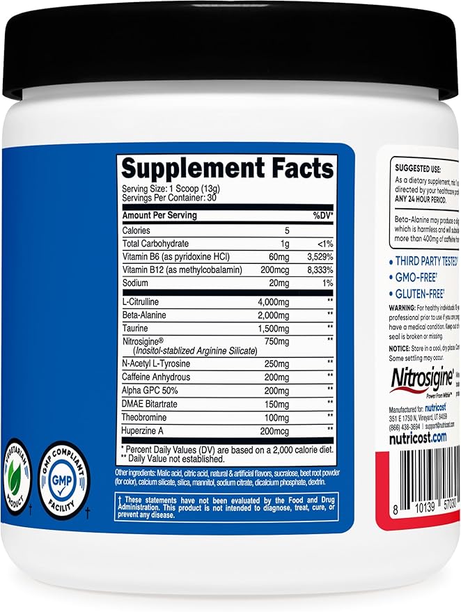 Nutricost Pre-Workout Complex Powder (30 Servings, Fruit Punch) - with Beta-Alanine, Taurine & Amino Acids