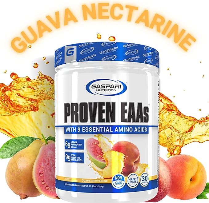 Gaspari Nutrition Proven EAAs, Vegan Fermented EAAs, Enhances Recovery & Replenishes Electrolytes, Non GMO (30 Servings, Guava Nectarine)