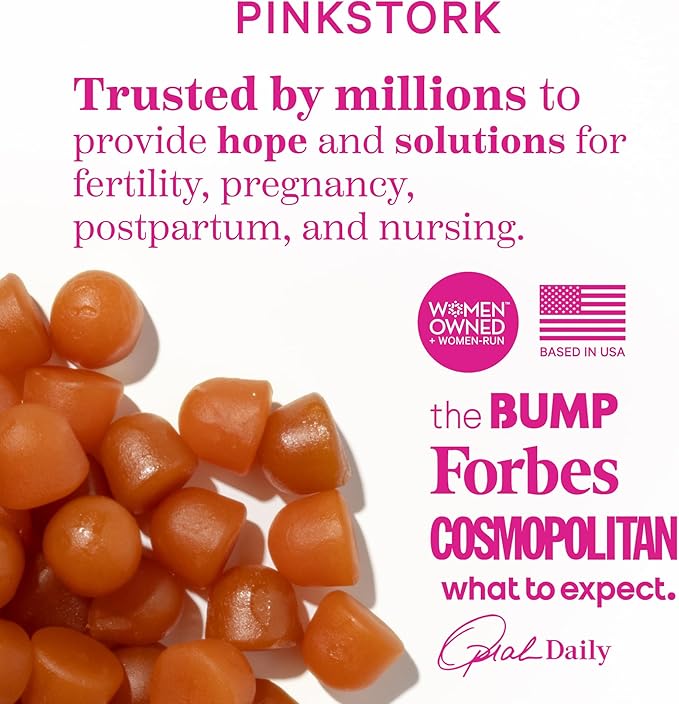 Pink Stork Premium Fertility Gummies for Women - Prenatal Conception Supplements for Her with Inositol, CoQ10, Folate and Vitamins to Support Hormone Balance, Ovulation + Menstrual Cycle, 60 Gummies