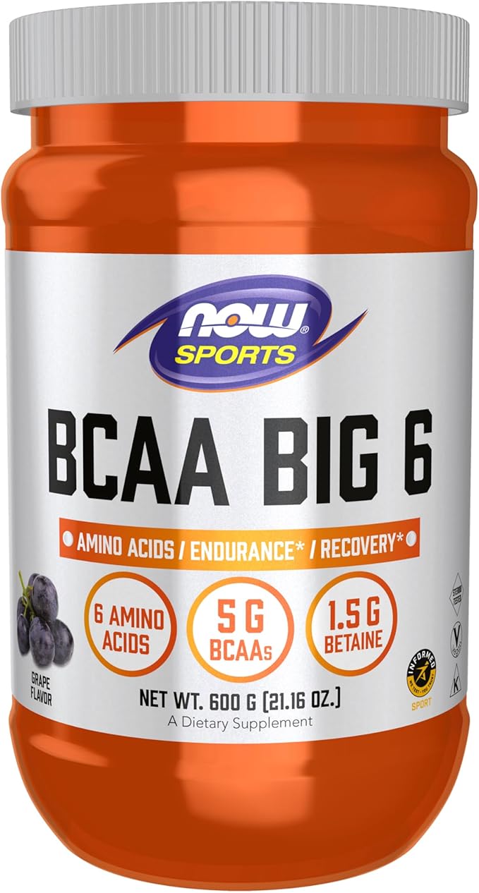 NOW Foods Sports Nutrition, BCAA (Branched Chain Amino Acids) Big 6, Grape Flavor, 600 Grams