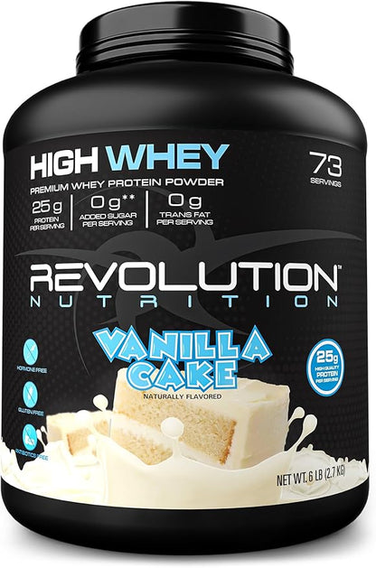 High Whey, Protein Powder, Whey Isolate, Gluten Free, Lean Muscle Mass for Men & Women, 25g of Protein Per Scoop, 2.7kg, 73 Servings (Vanilla Cake, 6 Pound)
