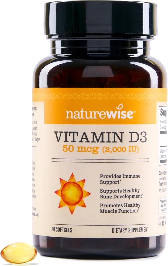 NatureWise Vitamin D3 2000iu (50 mcg) Healthy Muscle Function, and Immune Support, Non-GMO, Gluten Free in Cold-Pressed Olive Oil, ( Mini Softgel), 30 Count, (Package May Vary)
