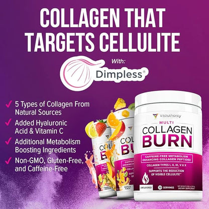 Hydrolyzed Collagen Peptides Powder for Women - Slimming Multi Collagen Burn Ultimate Beauty Complex with Hyaluronic Acid Vitamin C & Types I II III V and X Collagen for Women - Tropical Punch