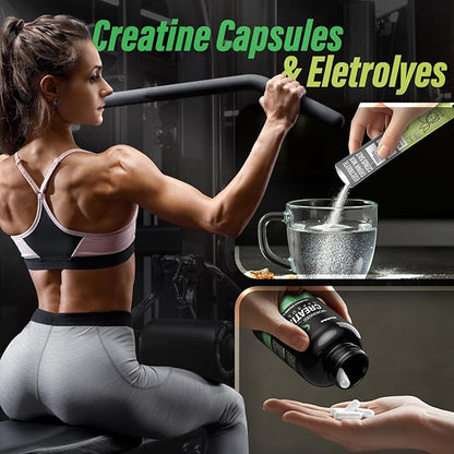 Creatine Capsules & Electrolytes Powder, 150 Creatine Capsules, 10 Pack Electrolyte Combination, Supplement for Muscle, Energy, Recovery, Gluten-Free Creatine for Women, Men (30 Servings)