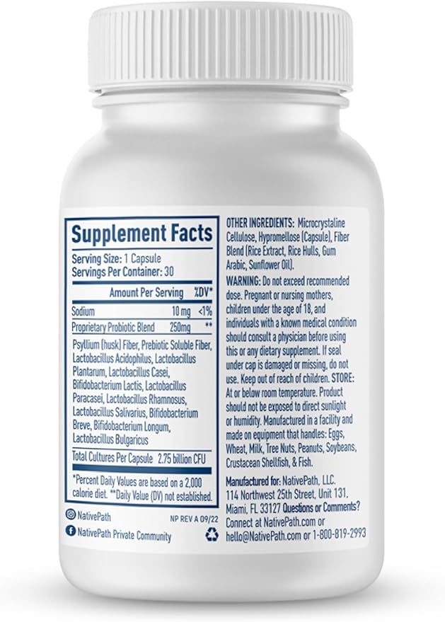 NativePath Daily Probiotic, 10-Strain Custom Blend Probiotics Supplement for Men and Women, 82 Billion CFUs - 30 Count