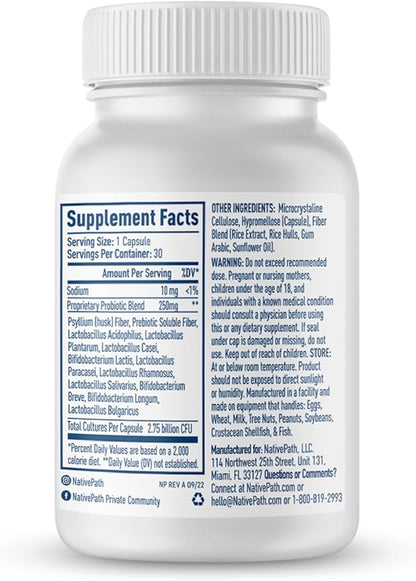 NativePath Daily Probiotic, 10-Strain Custom Blend Probiotics Supplement for Men and Women, 82 Billion CFUs - 30 Count