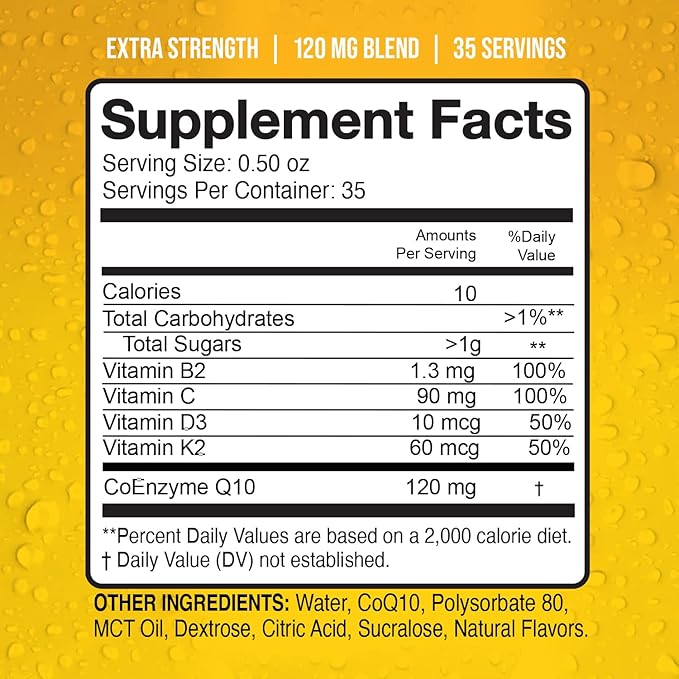 Liquid CoQ10 120mg of Bioavailable Ubiquinone for Superior Absorption. Support Heart, Bone, and Skin Health with a Natural Antioxidant. 35 Servings in a Convenient 17 oz Bottle.