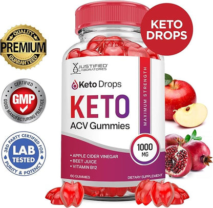 (2 Pack) Keto Drops Keto ACV Gummies Advanced Formula 1000MG Keto Drops Keto Gummies Apple Cider Vinegar Formulated with Pomegranate Beet Juice Powder B12 Vegan Non GMO 120 Gummys