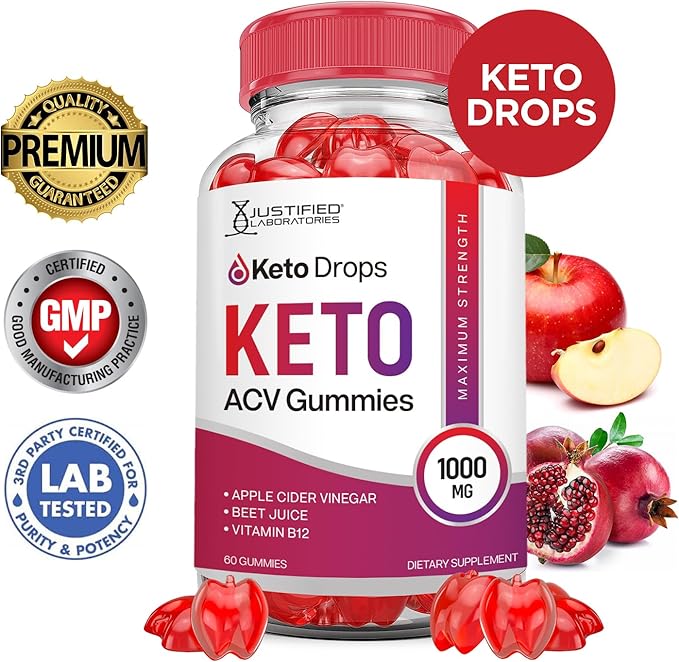 (5 Pack) Keto Drops Keto ACV Gummies Advanced Formula 1000MG Keto Drops Keto Gummies Apple Cider Vinegar Formulated with Pomegranate Beet Juice Powder B12 Vegan Non GMO 300 Gummys