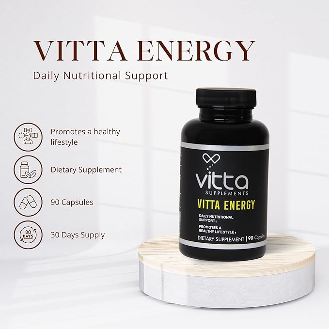 Vitta Energy Capsules | Vitamin C, Fish Oil Powder, Turmeric, Creatine Monohydrate, L-Glutamine | 90 Capsules