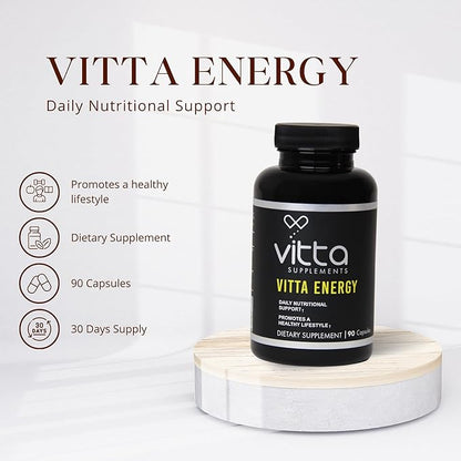 Vitta Energy Capsules | Vitamin C, Fish Oil Powder, Turmeric, Creatine Monohydrate, L-Glutamine | 90 Capsules