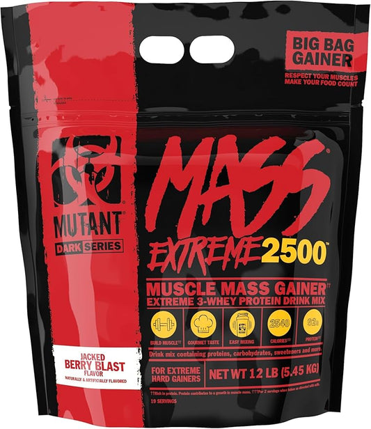 Mutant Mass Extreme Gainer – Whey Protein Powder – Build Muscle Size and Strength – High Density Clean Calories (Jacked Berry Blast, 12 lbs)