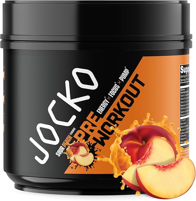 Jocko Fuel Ultimate Pre Workout Powder - Pre-Workout Energy Powder Drink for Men & Women - High Stim Sugar-Free Nootropic Blend to Support Muscle Pump, Energy, & Recovery 200mg Caffeine Sour Peach
