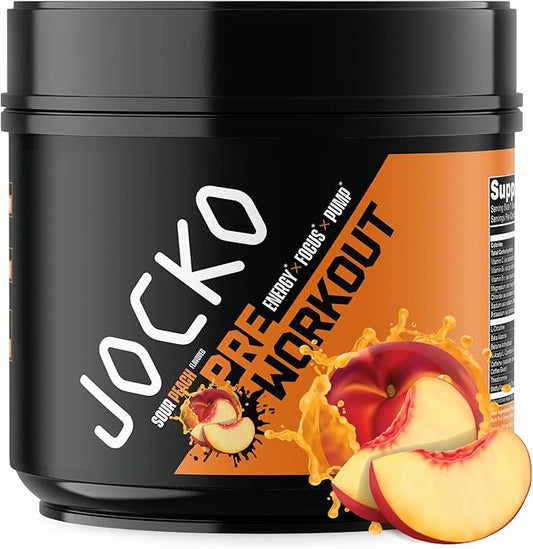 Jocko Fuel Ultimate Pre Workout Powder - Pre-Workout Energy Powder Drink for Men & Women - High Stim Sugar-Free Nootropic Blend to Support Muscle Pump, Energy, & Recovery 200mg Caffeine Sour Peach