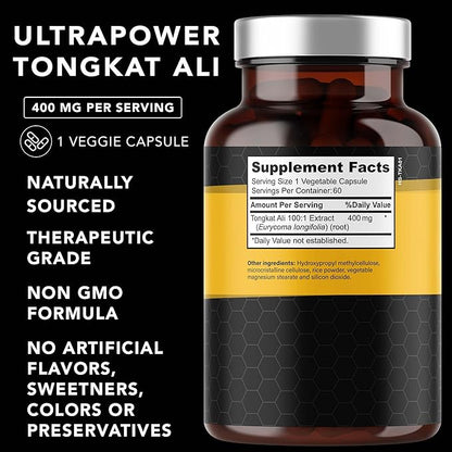Tongkat Ali Ultrapower - Longjack Extract Supplement for Stamina, Strength, Endurance, Lean Muscle Growth & Recovery - Men's Pre Workout Supplement 60 Capsules Non GMO