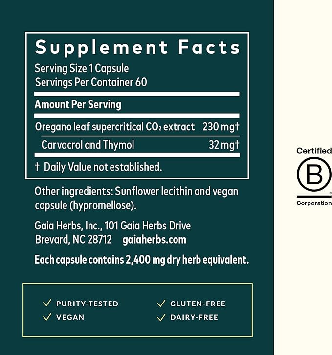 Gaia Herbs Oil of Oregano - Immune and Antioxidant Support Supplement to Help Sustain Overall Well-Being - with Oregano Oil, Carvacrol, and Thymol - 60 Vegan Liquid Phyto-Capsules (30-Day Supply)