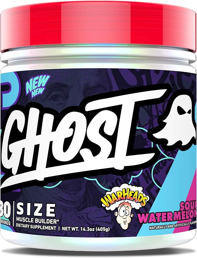 GHOST Size V3 Muscle Builder Dietary Supplement - Warheads Sour Watermelon, 30 Servings – Support Muscle Growth & Strength Building for Men & Women - Creatine & Betaine - Free of Sugar & Gluten