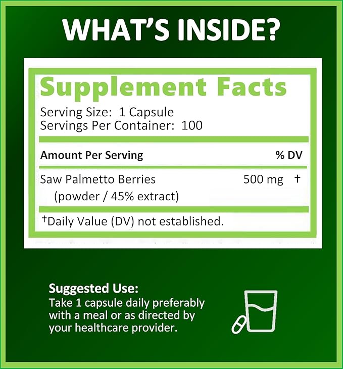 Potent Garden Saw Palmetto 500 mg - Prostate Supplements for Men - Supports Healthy Urination Frequency & Flow - Non GMO, 100 Saw Palmetto Capsules