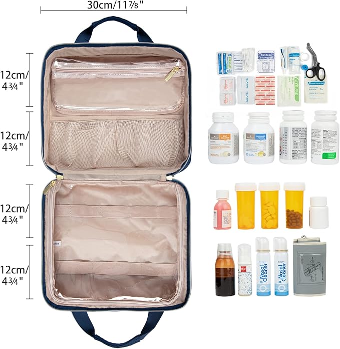 Leudes Travel Pill Bottle Organizer,Medicine Organizer and Storage,Home Medication Bag, Cases,Carrier for Pills,Vitamin,Fish Oil,Supplements for Women and Men (Large, Blue)