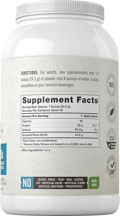 Carlyle Grass Fed Bone Broth Protein Powder | 35.2 oz (2.2lb) | 20g Protein | Pasture Raised, Grain Free Supplement | Non-GMO & Gluten Free | by Herbage Farmstead
