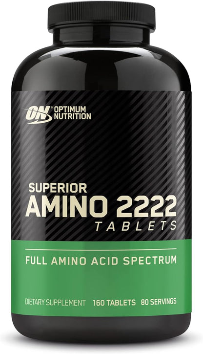 Optimum Nutrition Superior Amino 2222 Tablets, Complete Essential Amino Acids, EAAs, 160 Count
