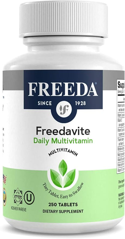 Freedavite Tiny Tablet - Moderate Multivitamin for Men and Women - Pure Vitamin A, C, D, E, B1, B2, B6, B12, Biotin, Calcium, Zinc, Iron, Magnesium, Manganese, Copper, Selenium, Iodine - 250 Count