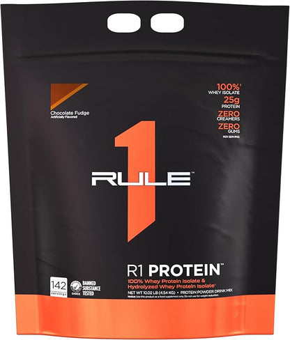 Rule One Proteins R1 Protein - 25g Fast-Acting, Super-Pure 100% Isolate and Hydrolysate Protein Powder with 6g BCAAs (10 Pounds*, Chocolate Fudge)