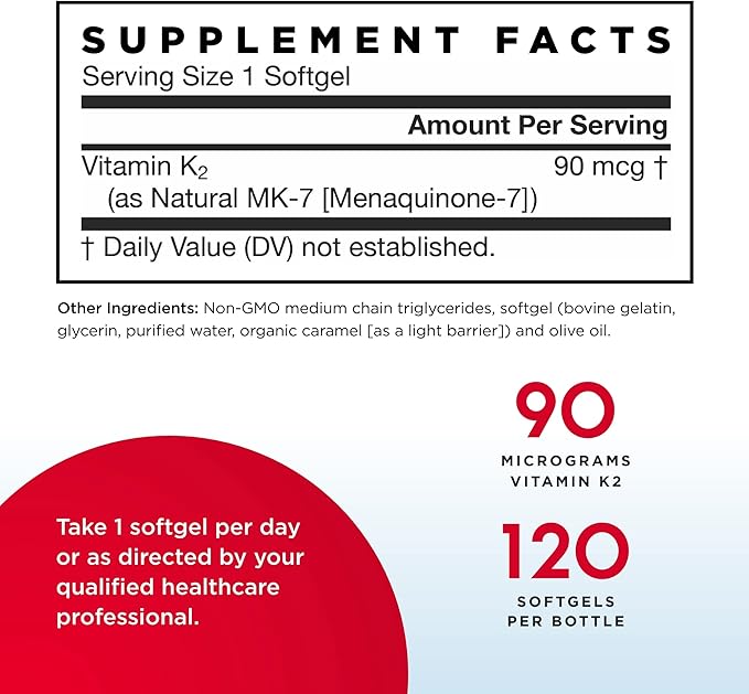 Jarrow Formulas MK-7 90 mcg - 120 Softgels, Pack of 2 - Superior Vitamin K Product for Building Strong Bones - Supports Heart & Cardiovascular Health - 240 Total Servings