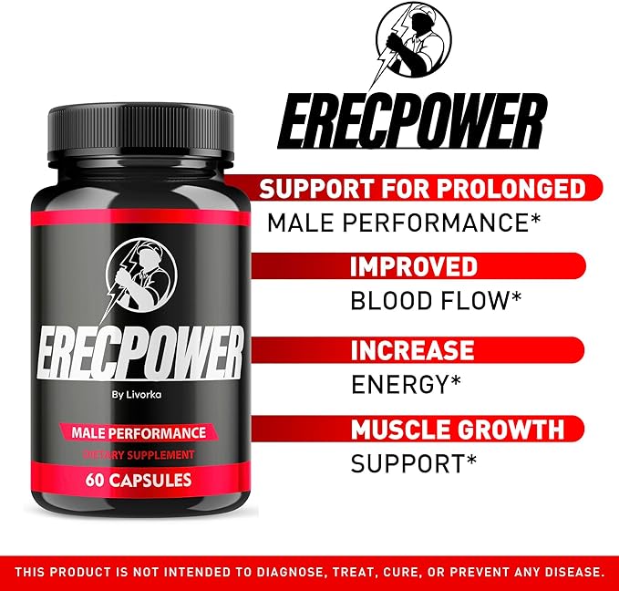 Erecpower for Men Capsules, Erecpower Pills, Erecpower Male Performance, Erecpower Capsules, Erecpower Capsules Multivitamin Men Health, Erecpower Advanced Formula, 60 Capsules for 1 Month