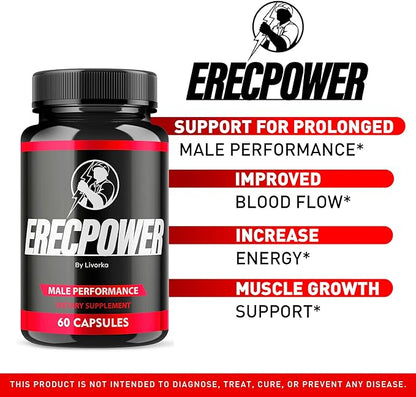 Erecpower for Men Capsules, Erecpower Pills, Erecpower Male Performance, Erecpower Capsules, Erecpower Capsules Multivitamin Men Health, Erecpower Advanced Formula, 60 Capsules for 1 Month