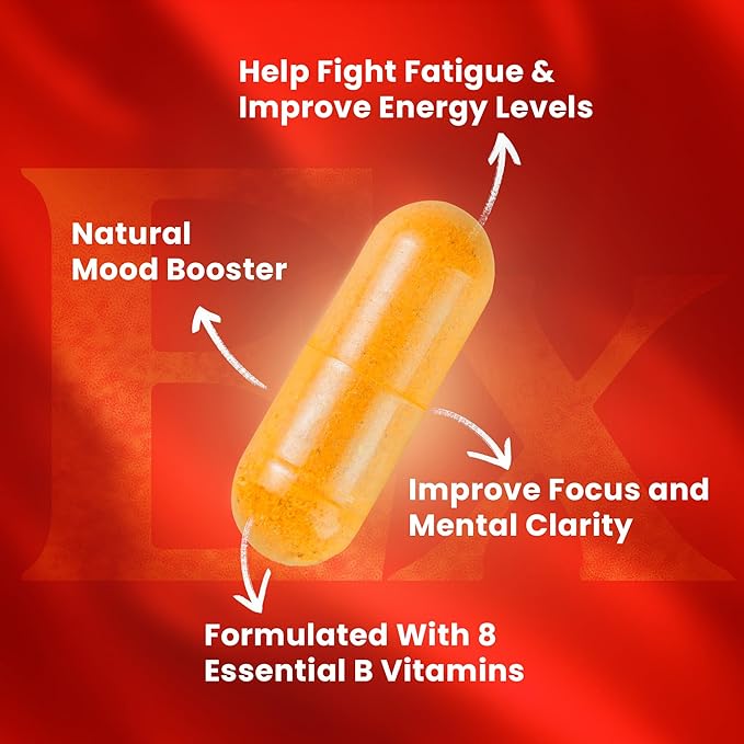 B-Complex, Vitamin B1 B2 B3 B6 B12, New Formula for Max Vitality & Sustained Energy Support,Energy Boost, Nervous System Support, with Vitamin C, Choline, Folate, 60 Capsules