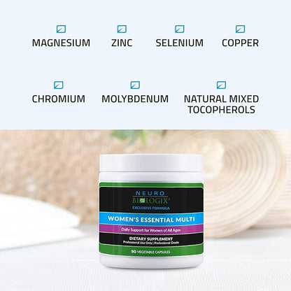 Neuro biologix Women's Essential Multi, Daily Multivitamin for Women with Iron, Superior Bioavailability for Methylation Support, Hormonal Balance - Organic, Methylated Formula, 90 Capsules