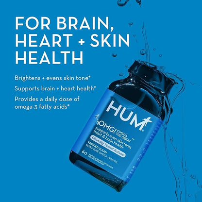 HUM OMG! Omega The Great - Triple Omega 3 Fish Oil Supplement with DHA, EHA & Vitamin E to Support Bright & Even Skin Tone - Gluten Free & Non-GMO (60-Count)