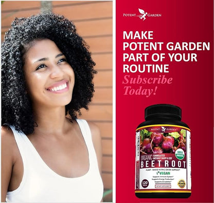 Potent Garden Organic Beet Root Powder (120 Tablets) 1350mg Beets Per Serving with Black Pepper for Extra Absorption - Super Antioxidant and Nitrate Supplement for Athletic Performance and Stamina