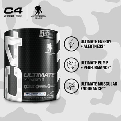 Cellucor C4 Ultimate x WWP Pre Workout Powder Mango Foxtrot - Sugar Free Preworkout Energy Supplement for Men & Women - 300mg Caffeine + 3.2g Beta Alanine + 2 Patented Creatines - 20 Servings