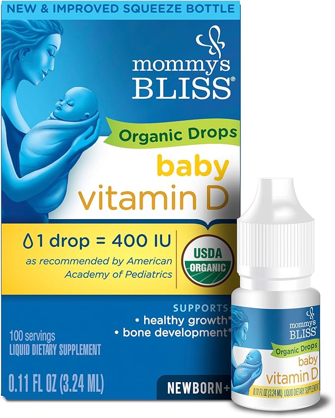 Mommy's Bliss Organic Baby Vitamin D Drops | Promotes Healthy Growth and Bone Development | Age Newborn+ | 0.11 Fl Oz (100 Servings)