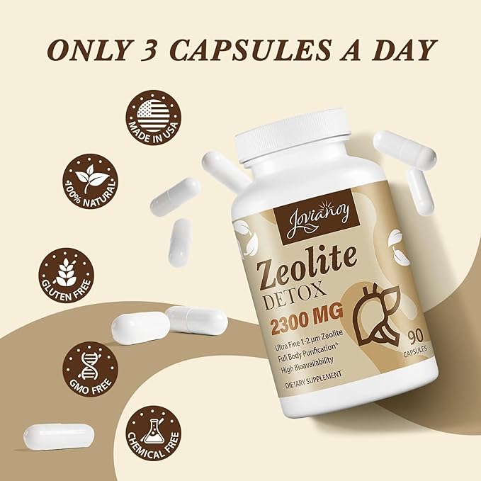2300 MG Zeolite Detox Capsules, Organic Activated Charcoal, Bentonite Clay, 1-2 µm Clinoptilolite, Maximum Absorption, Gut Liver Detox Cleanse Full Body for Women Men, 90 Capsules