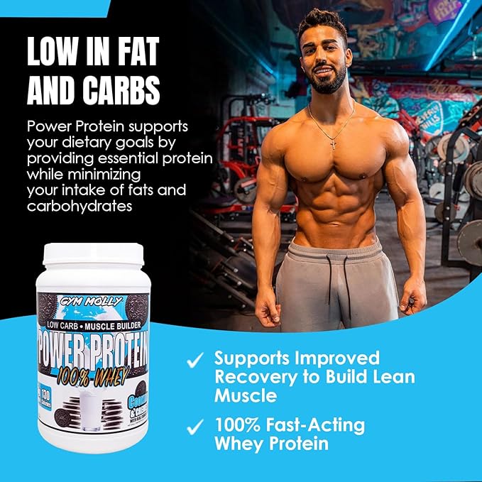 Gym Molly Power Protein Powder, 100% Whey Protein Isolate, 25g of Protein, 5.5g BCAAs, Fast Absorbing - Ready to Give You Fuel Around The Clock - 2lbs, Cookies & Cream Flavored