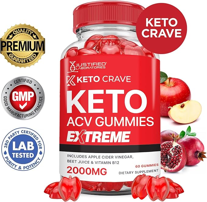 (3 Pack) Keto Crave Keto ACV Gummies Extreme 2000MG Keto Crave Keto Gummies Advanced Formula Apple Cider Vinegar with Pomegranate Beet Juice Powder B12 Vegan Non GMO 180 Gummys